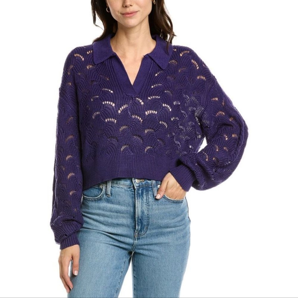 525 America Petal stitch pullover pointelle crochet knit top openwork